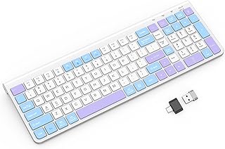 GAMCATZ Colorful Wireless Keyboard with Low-Profile Keys-Soft Touch,Cute,Quiet Design,Windows & Mac OS，Office Cordless Slient Computer Keyboard for Desktop,Laptop, PC, Mac, Windows-Purple Blue White
