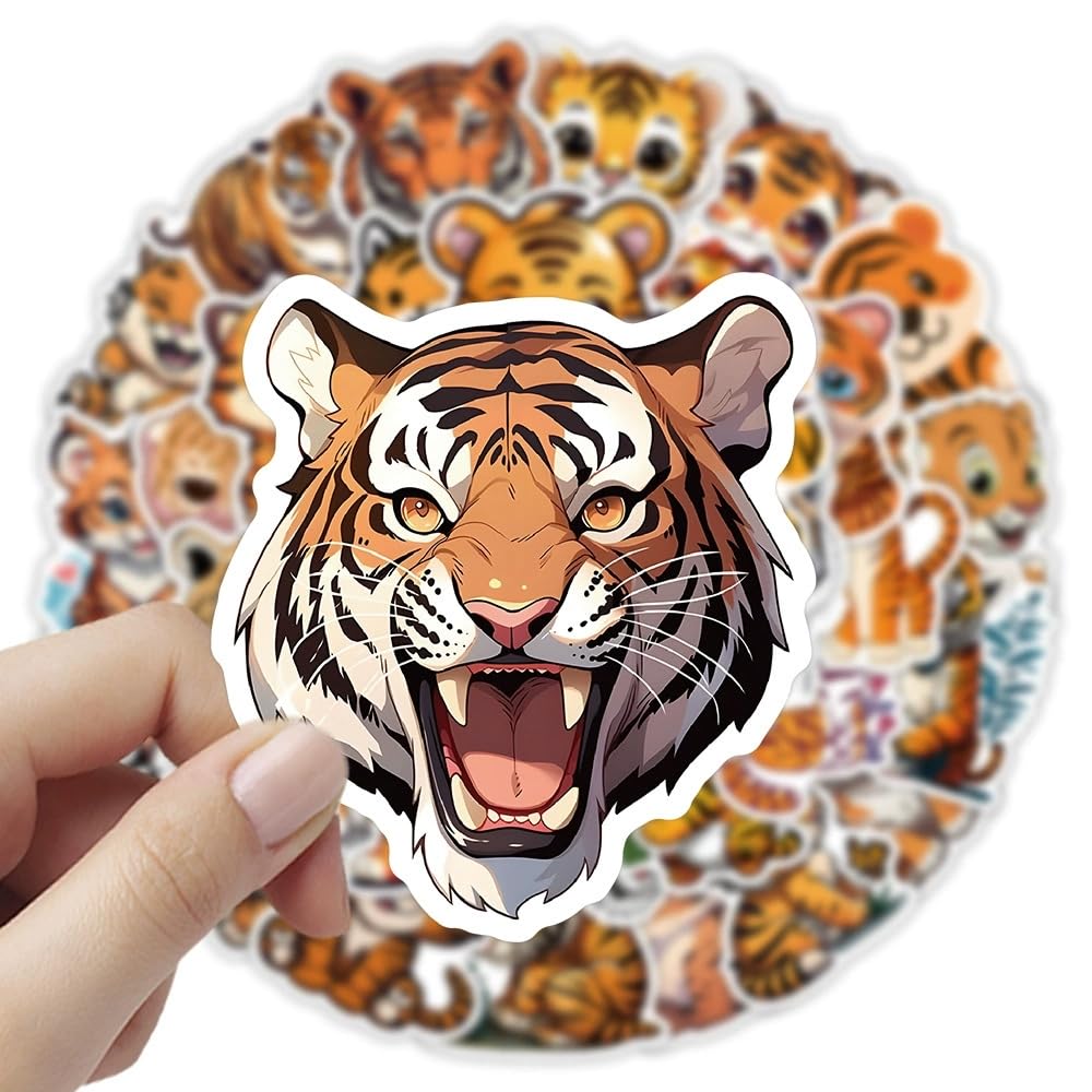 50 Pcs Cute Tiger Stickers Laptop Car Scrapbook Phone Skateboard Suitcase Luggage Bike Animals Vinyl Waterproof Aesthetic Personalised Stickers for Teens Boys Girls Adults