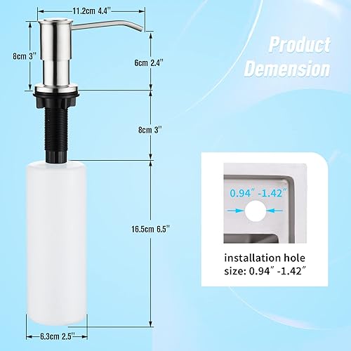 Miniatura 5 de CREA Dispensador de jabón para fregadero de cocina, dispensador de jabón de acero inoxidable integrado, níquel cepillado para baño, con tubo de 39