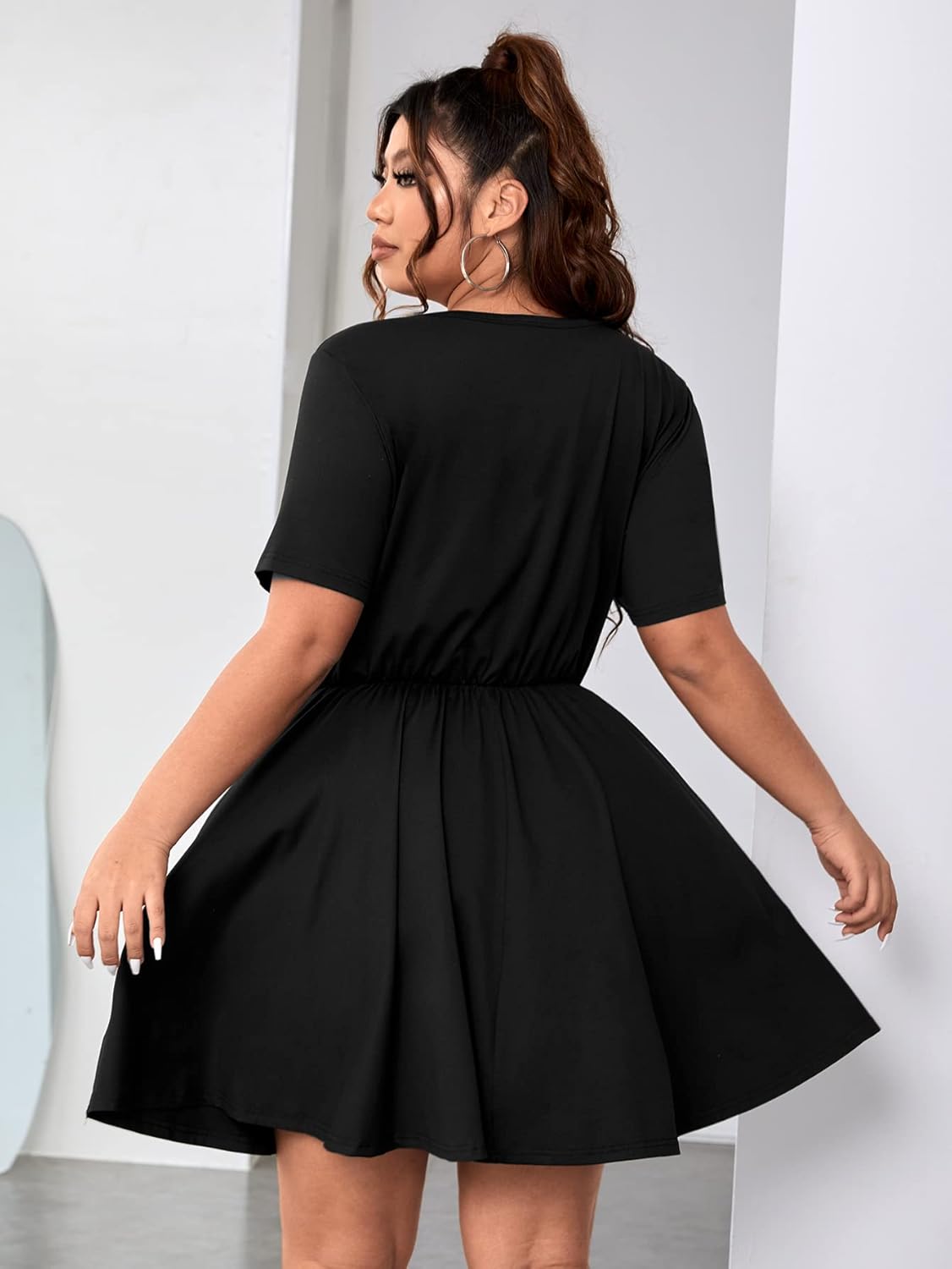 WDIRARA Women's Plus Size Contrast Mesh Cute Dress Skull Print A Line Dress Skeleton Hand Print Dresses