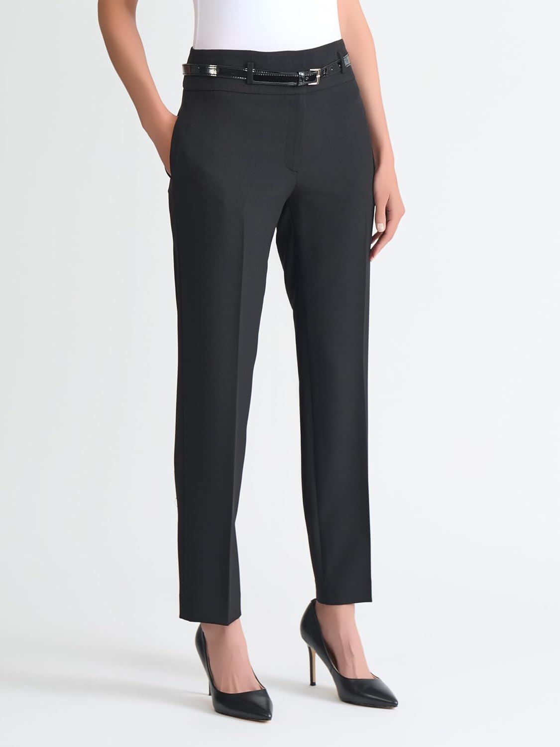 Kasper Women's Stretch Crepe High-Rise Belted Slim-Leg Pant