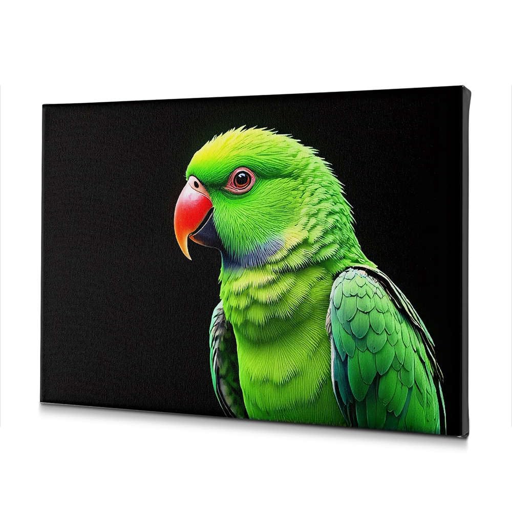 Tableau perroquet vert 40x60cm toile rustique art mural