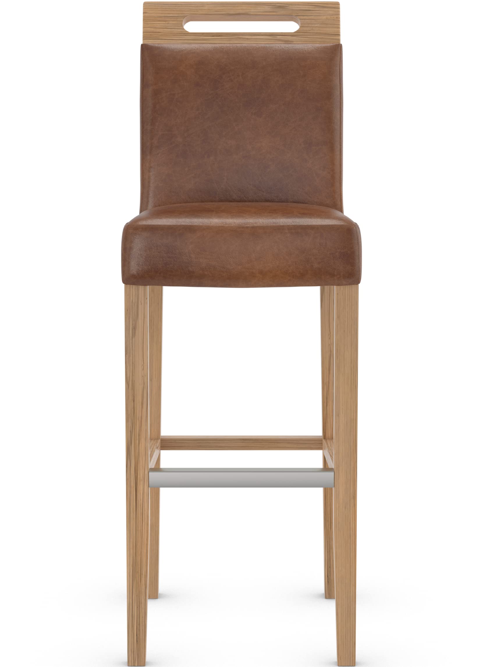 Modena Bar Stool Aniline Leather (Low, Tan & Rustic Oak)