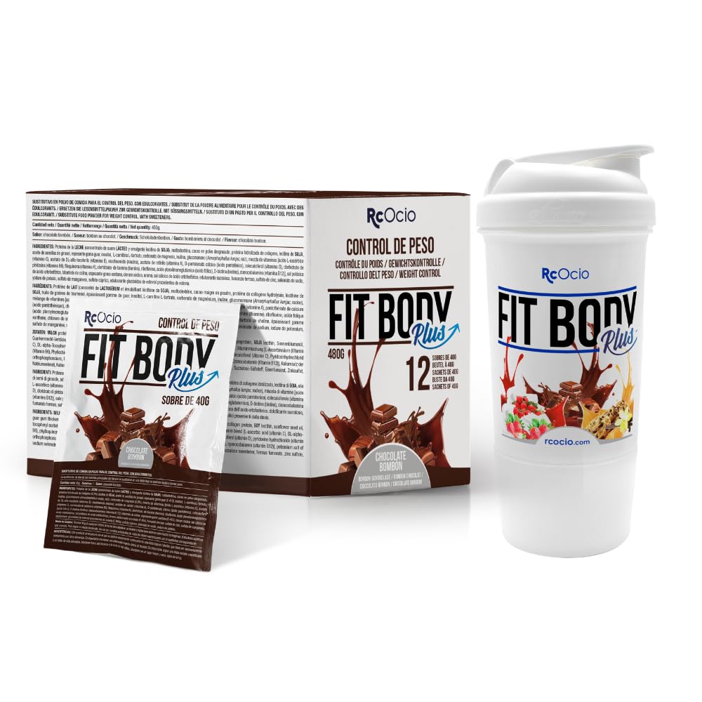 Batido Sustitutivo de Comida Pack con Vaso mezclado | Sustituto Alimenticio Dietetico alto en Proteinas | Ayuda para perder Peso | Chocolate - Vainilla - Fresa | (480GR, Chocolate)
