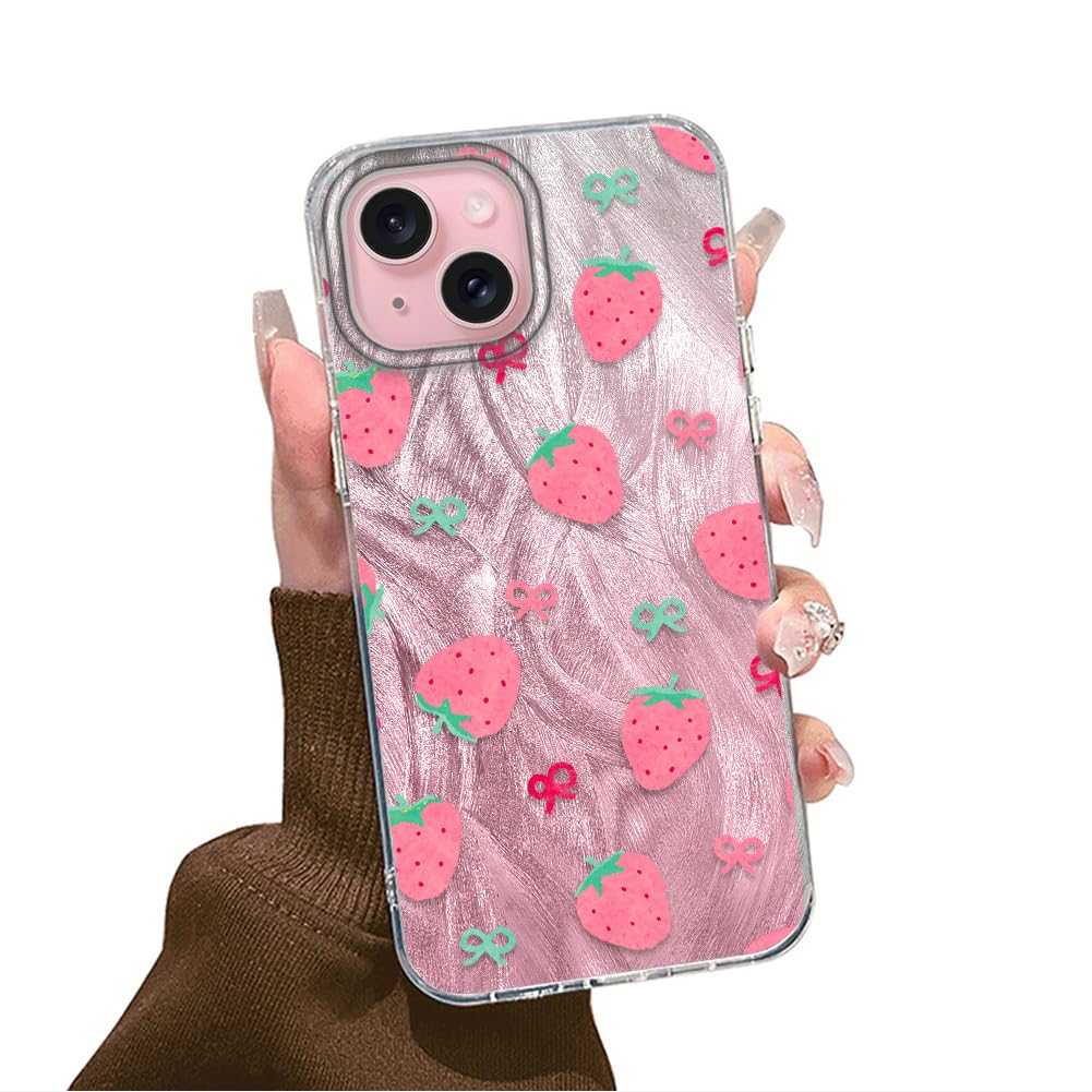 Tedyhulle Hülle für iPhone 15 Plus/iPhone 14 Plus 6,7", Handyhülle mit Nette Rosa Erdbeere Muster Aesthetic Design Mädchen Geschenk Schutzhülle, Bunt Dünne Stoßfest Silikon Harter PC Cover Case