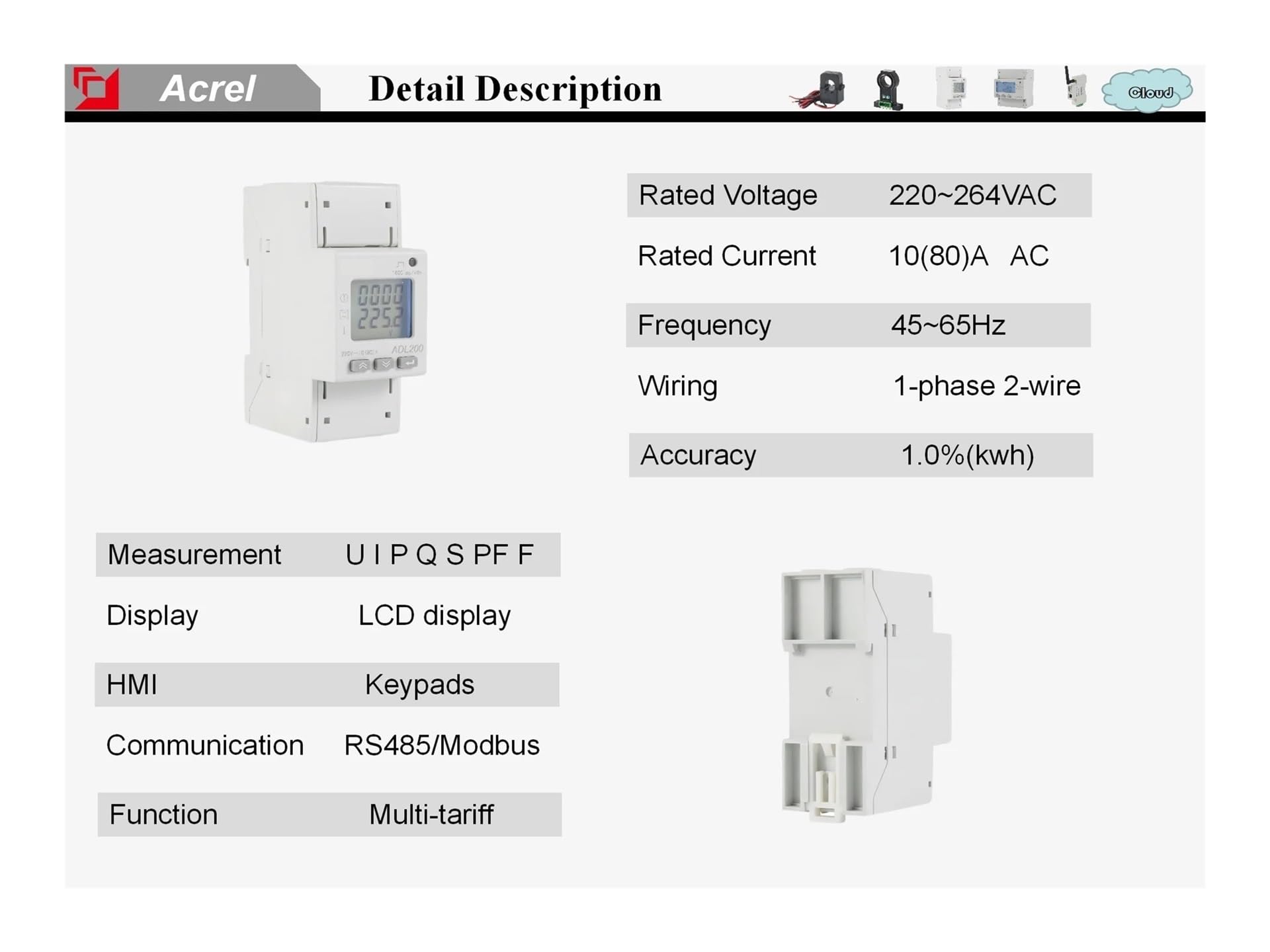 Misuratore di Potenza AC monofase ADL200 Comunicazione RS485 installata