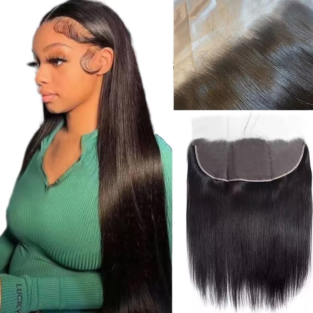 MYouan 13x6 Ear to Ear Lace Frontal Human Hair Straight Wave 150% Density 18inch HD Transparent Lace Frontal Closure Pre Plucked With Baby Hair 12A Frontals Human Hair for Women