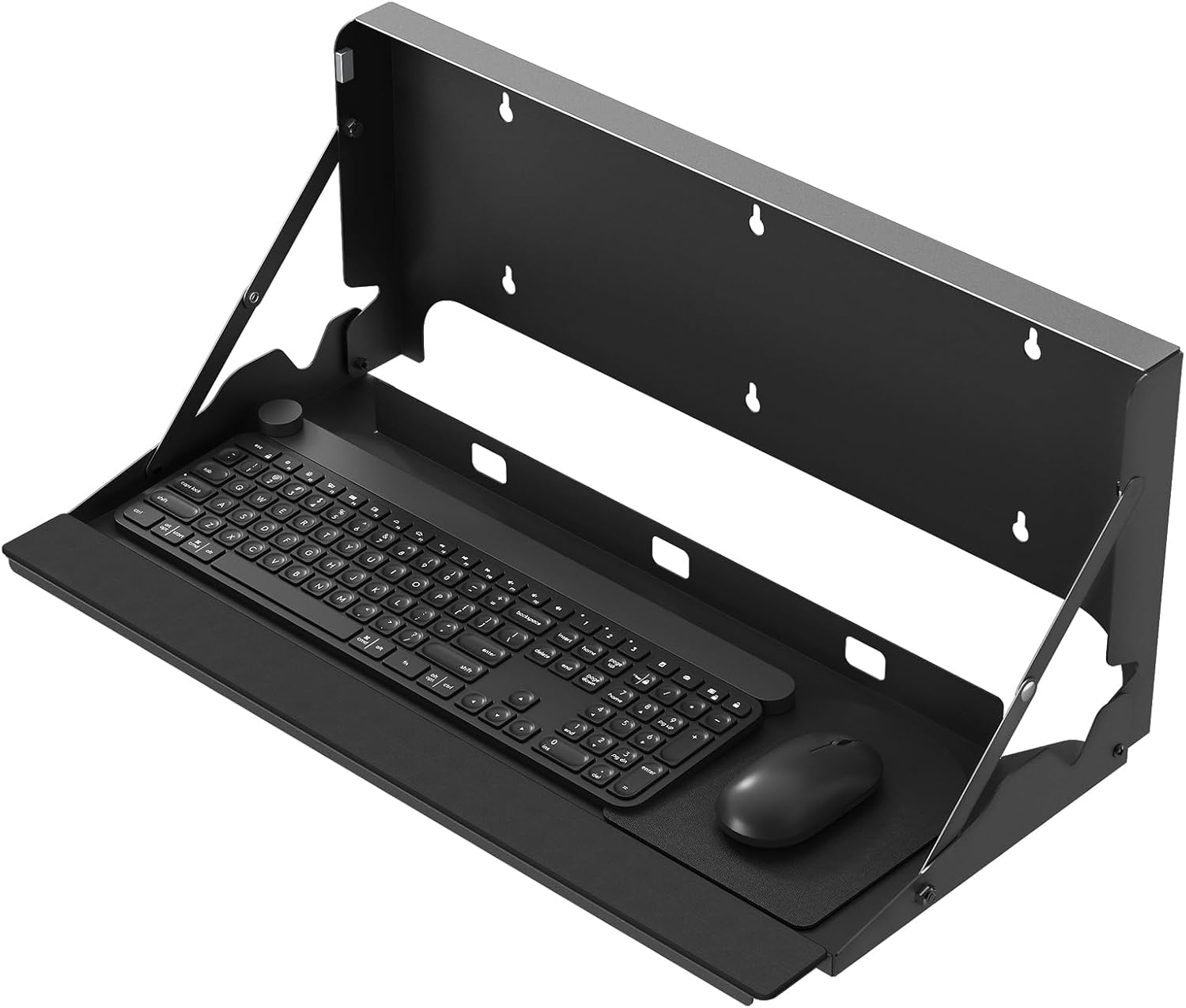 Flip Down Wall-Mount Keyboard Tray - 24 Inch Keyboard Holder, Typing Platform Tray, Mouse Pad and Wrist Pad Included, Holds Up to 22 lbs, Black