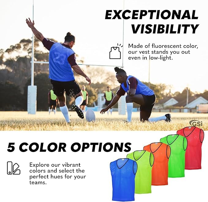 Image of GSi Sports Pinnies - Packs of 6 or 12 - Free Size - Mesh Training Vests for Soccer, Basketball - 6 Color Options