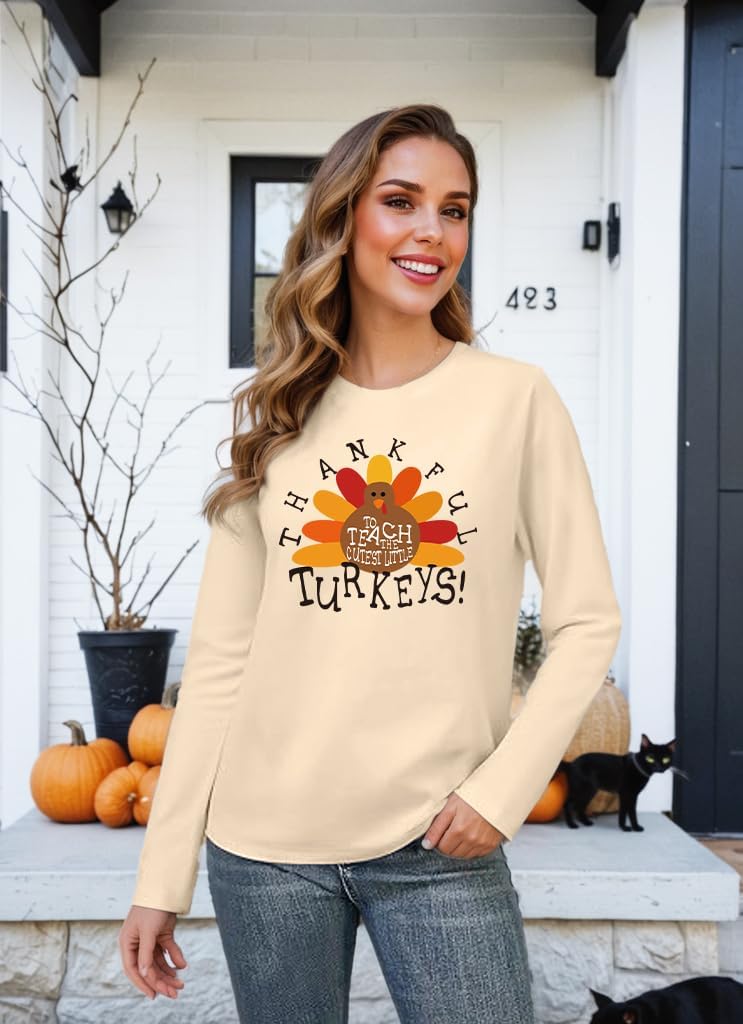 Thanksgiving Long Sleeve Shirts for Women Funny Gobble Turkey Graphic Tee Fall Thanksgiving Outfit - Image 2