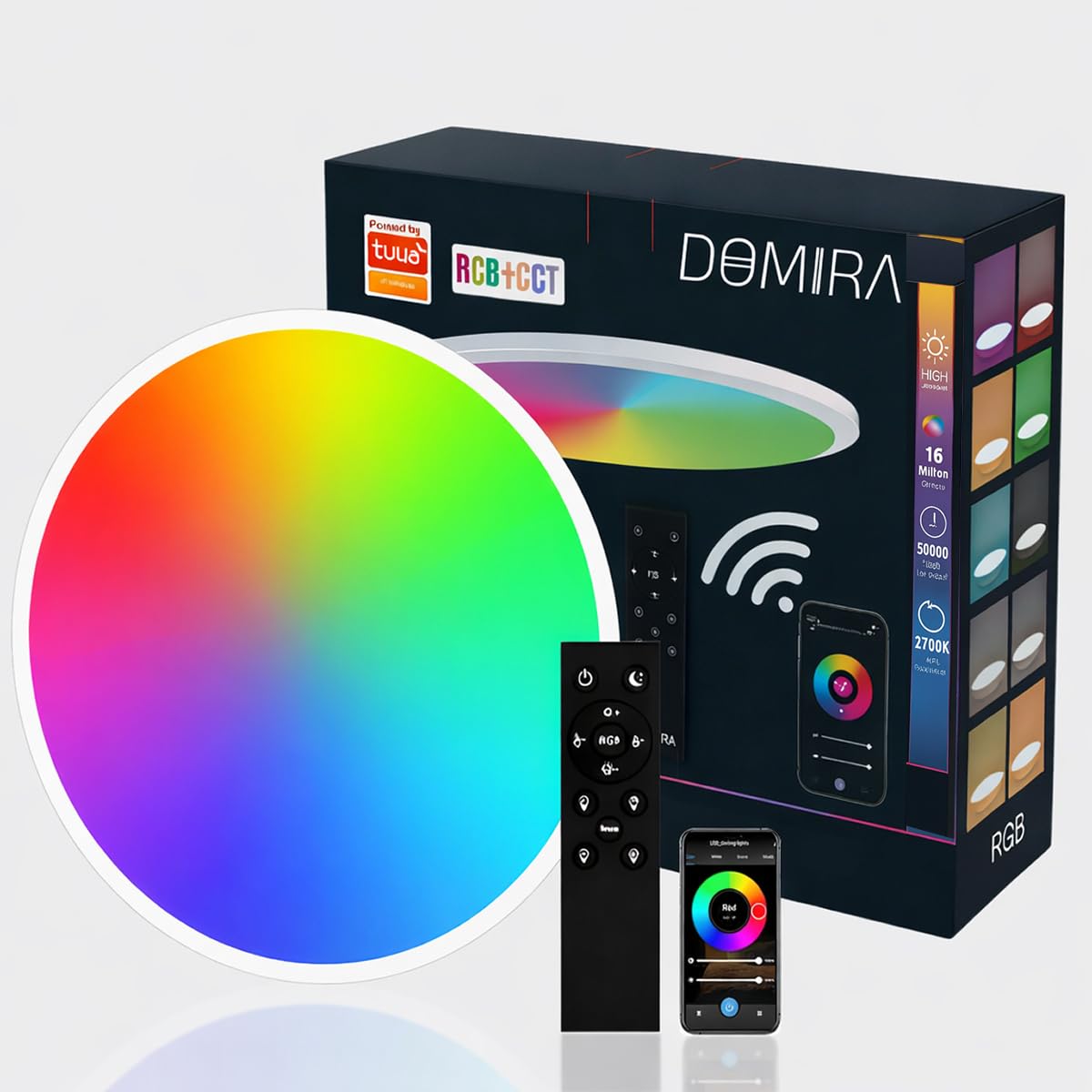 Domira White Smart Slim Led Ceiling Light 22W Ø30cm, Slim Edge Wifi Ceiling Lamp, Rgb + 2700K-6500K Adjustable App & Alexa Google Compatible, Ac85-265V, Modern Flush (With Remote)