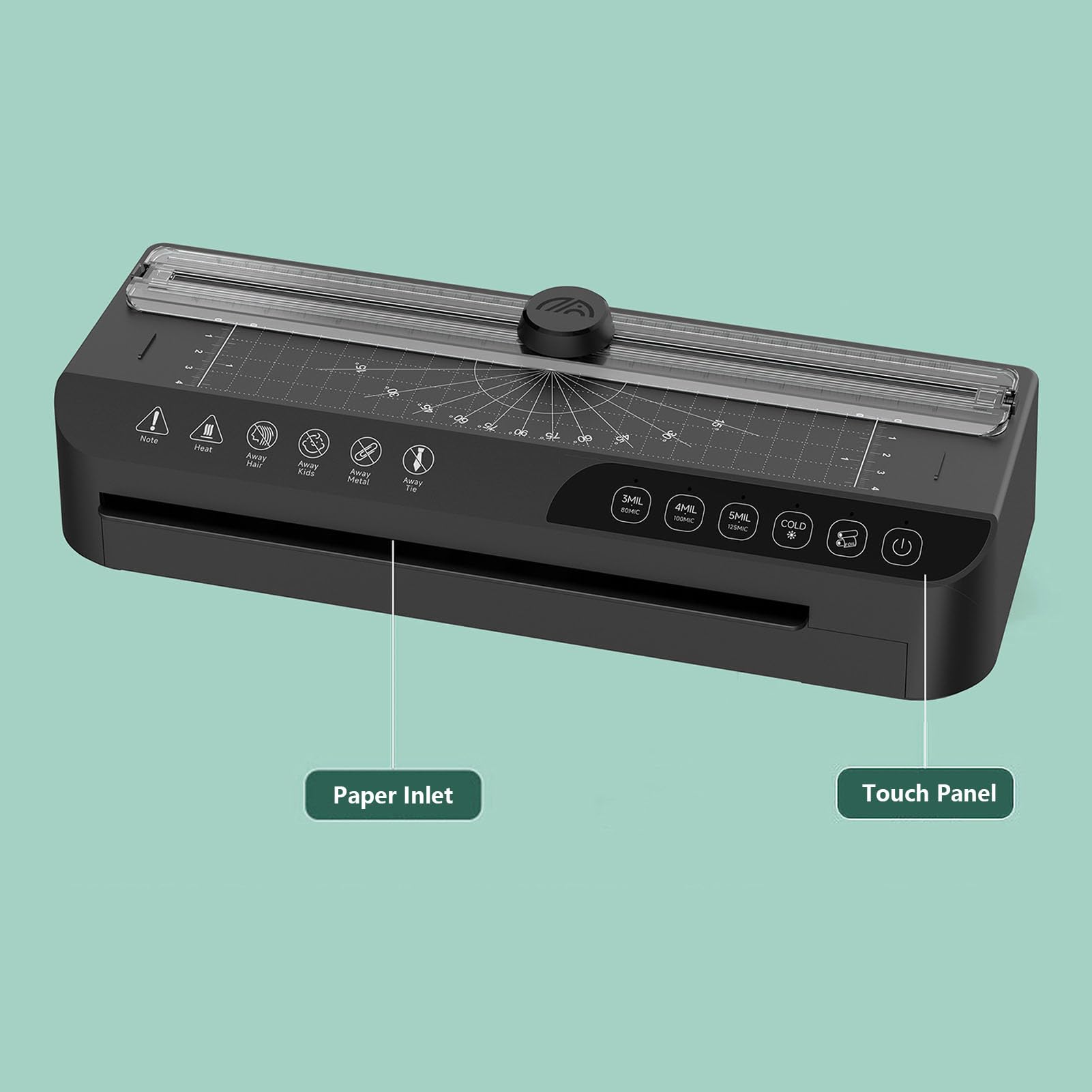 Laminator Fotograficzny, Laminator Kompaktowy A4 z Obcinakiem do Skali, Maszyna do Laminowania A4 na Gorąco i na Zimno z funkcją Szybkiego Nagrzewania, Sterowanie Dotykowe, Klucz