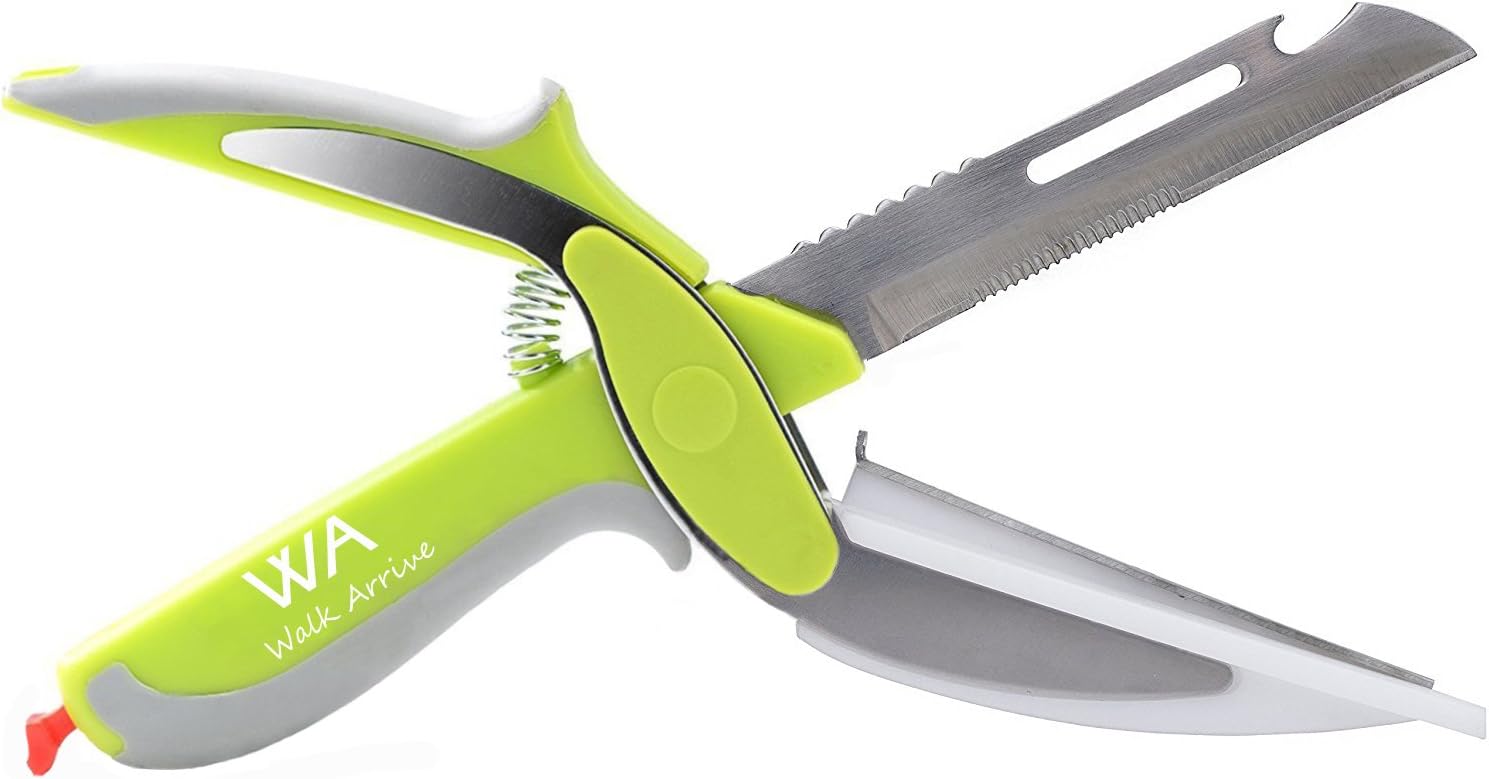Multipurpose Kitchen Chopper with Cutting Board Kitchen Scissors Salad Chopper Kitchen Knife Bottle Opener Food Chopper Slicer Cutter Dicer for Vegetables Fruits Meat and Cheese (Green-2)