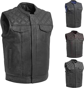 The Bikers Place Mens Motorcycle Diamond Stitching Quilted Leather