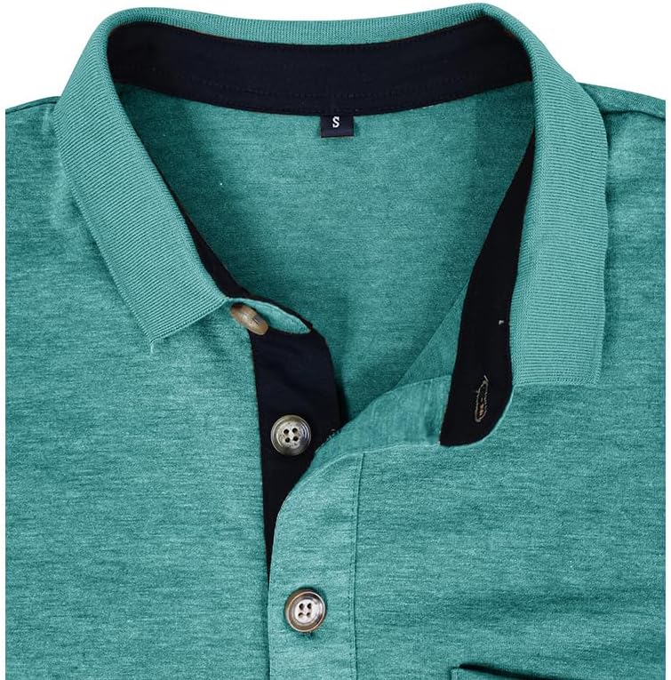 Men's Casual Long/Short Sleeve Polo Shirts Button Classic Cotton Shirt Work Collared Stylish Golf Shirt with Pocket - Image 4