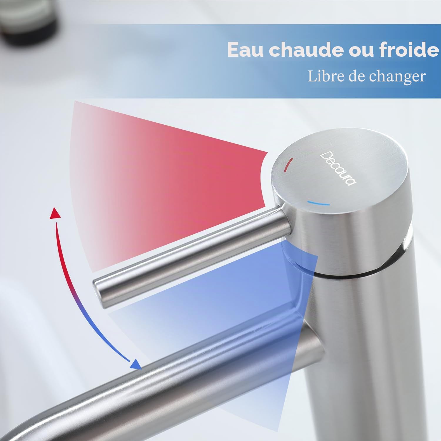 Decaura robinet lavabo salle de bain mitigeur salle de bain haut,robinet vasque à poser avec bec hauteur 186mm eau chaud et froide Brossé Nickel