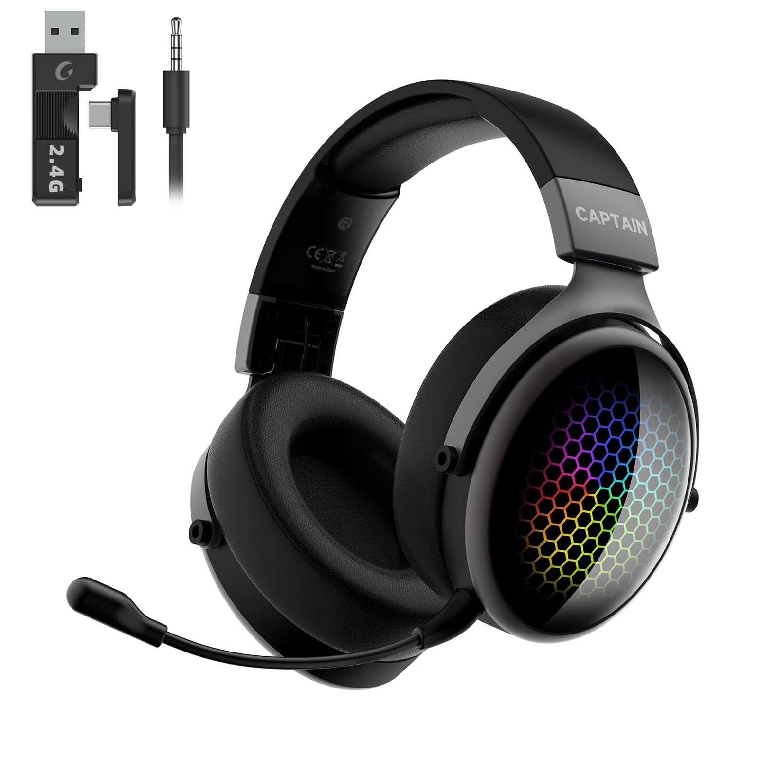 AOC 2.4GHz Wireless Gaming Headset for PS5/PS4/PC/Switch - Bluetooth 5.3 Headphones with 7.1 Surround Sound, Noise-Canceling Mic, 30+Hr Battery & Support Playing While Charging