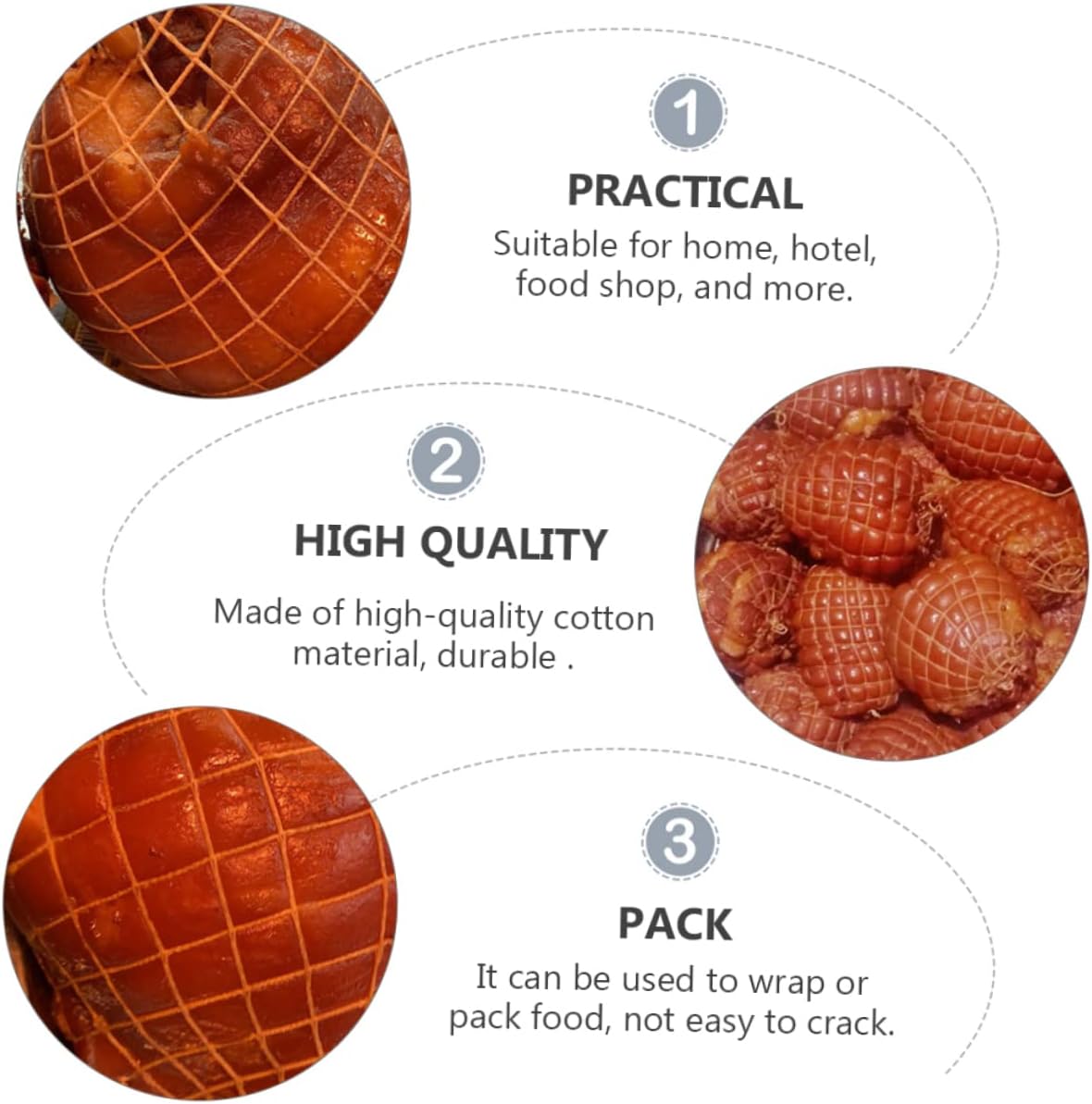6rolls Cotton Elastic Meat Netting for Ham and Sausage Packaging Kitchen Twine for Trussing Tying and Cooking Lengths for Home Use