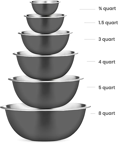 Miniatura 2 de FineDine Cuencos de acero inoxidable, fáciles de limpiar, cuencos anidables para almacenamiento de ahorro de espacio, ideales para cocinar, hornear,