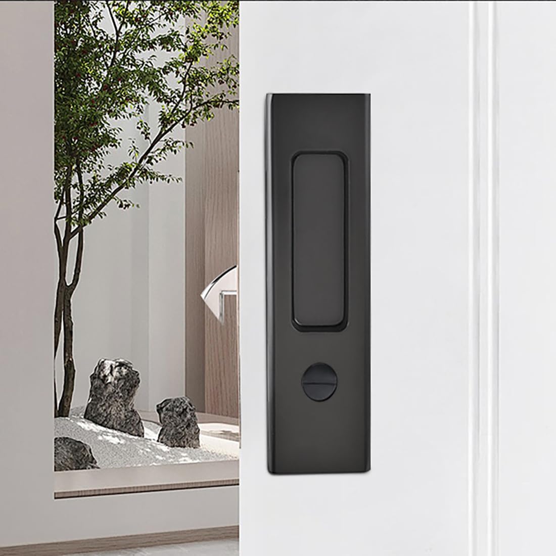 Ghyxfdai Sliding Pocket Door Lock, Invisible Recessed Handle Wooden Door Lock, Rectangular Brushed Black Mortise Lock - Image 4