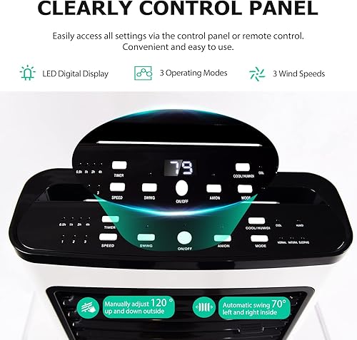 Miniatura 6 de Ventilador de aire acondicionado, portátil 3 en 1, ventilador y humidificador con caja de hielo, temporizador de 7.5 horas, ultra silencioso,