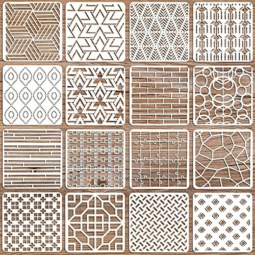 OOTSR 16Pcs Drawing Painting Stencils Set, Stencils for Crafts Reusable, Plastic Drawing Painting Stencils Wall Stencils Templates for DIY Wall Art Scrapbook-20x 20cm