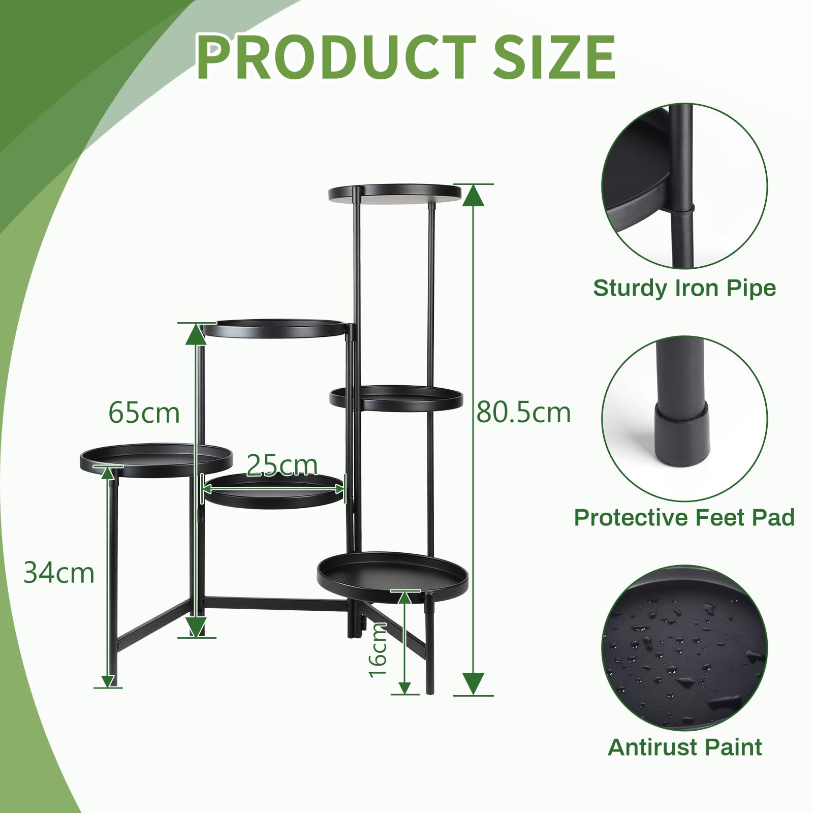 lalago Estanteria para Plantas, 6 Niveles Ø25cm Soporte Macetas Interior, Redonda Jardinera en negro, Soporte para Plantas para Interiores y Exteriores, Maceteros Decorativos para Esquina,Balcón