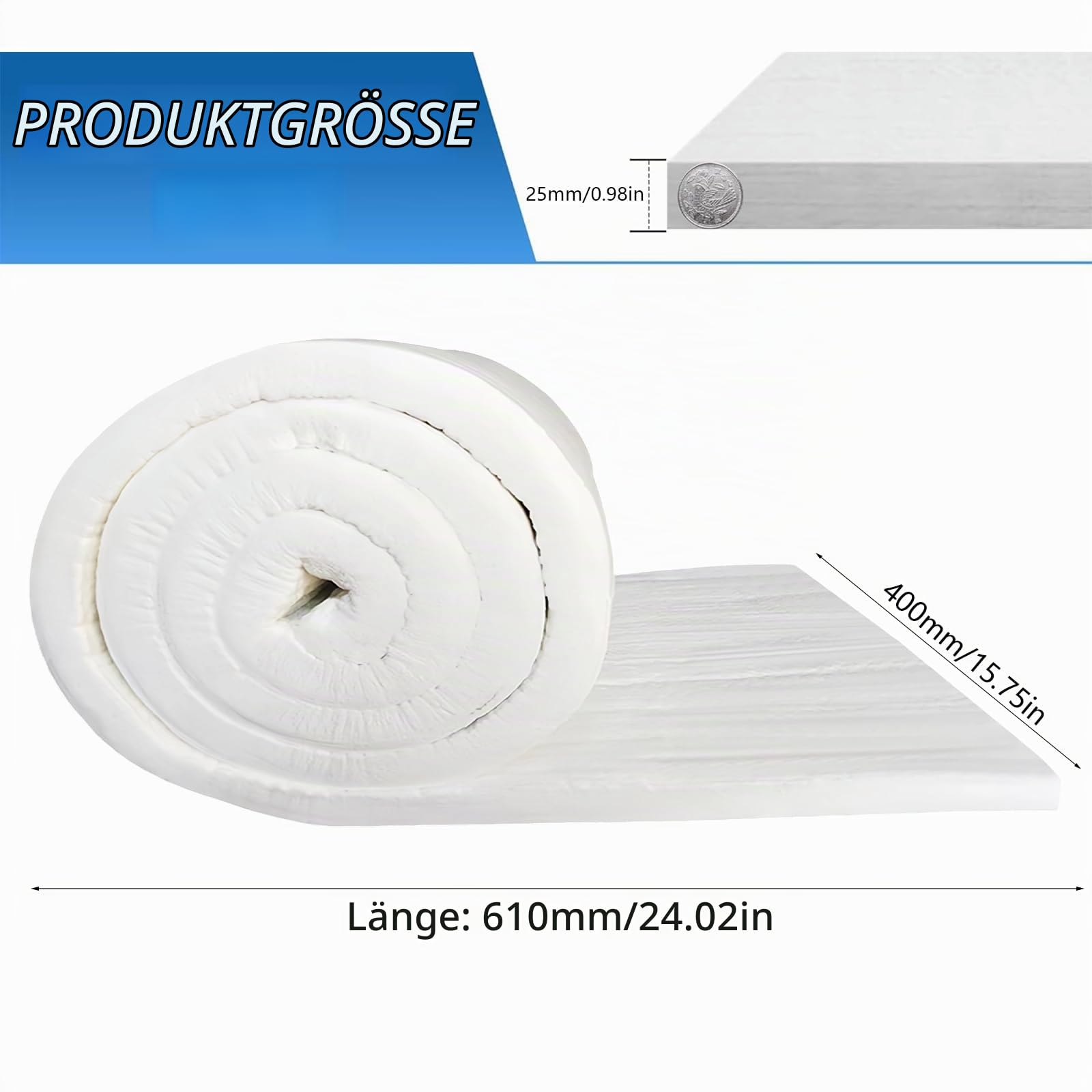 Keramikfaser-Isolierdecke 400x610x25mm (2 Stück) - Feuerfeste Hitzeschutzmatte für Öfen, Pelletöfen, Schmiedeöfen & Hochtemperaturrohre | Keramikwolle mit 1260°C Beständigkeit