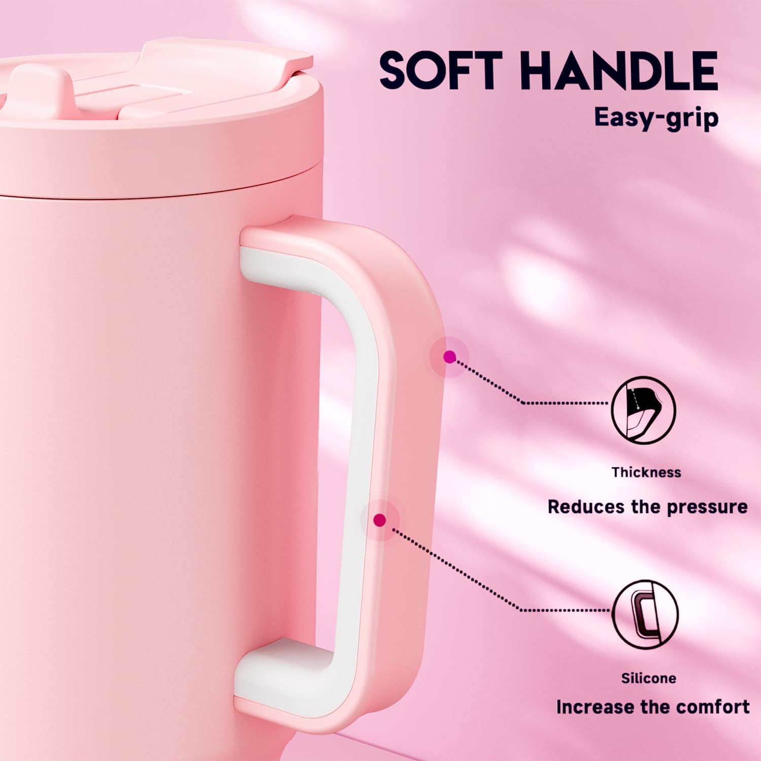 Meoky 32 oz Tumbler with Handle and Flip Straw, 100% Leakproof Tumbler with Lid and Straw, Stainless Steel Insulated Cup, Cupholder Friendly, Keeps Cold for 24 Hours (Blush) - Image 4