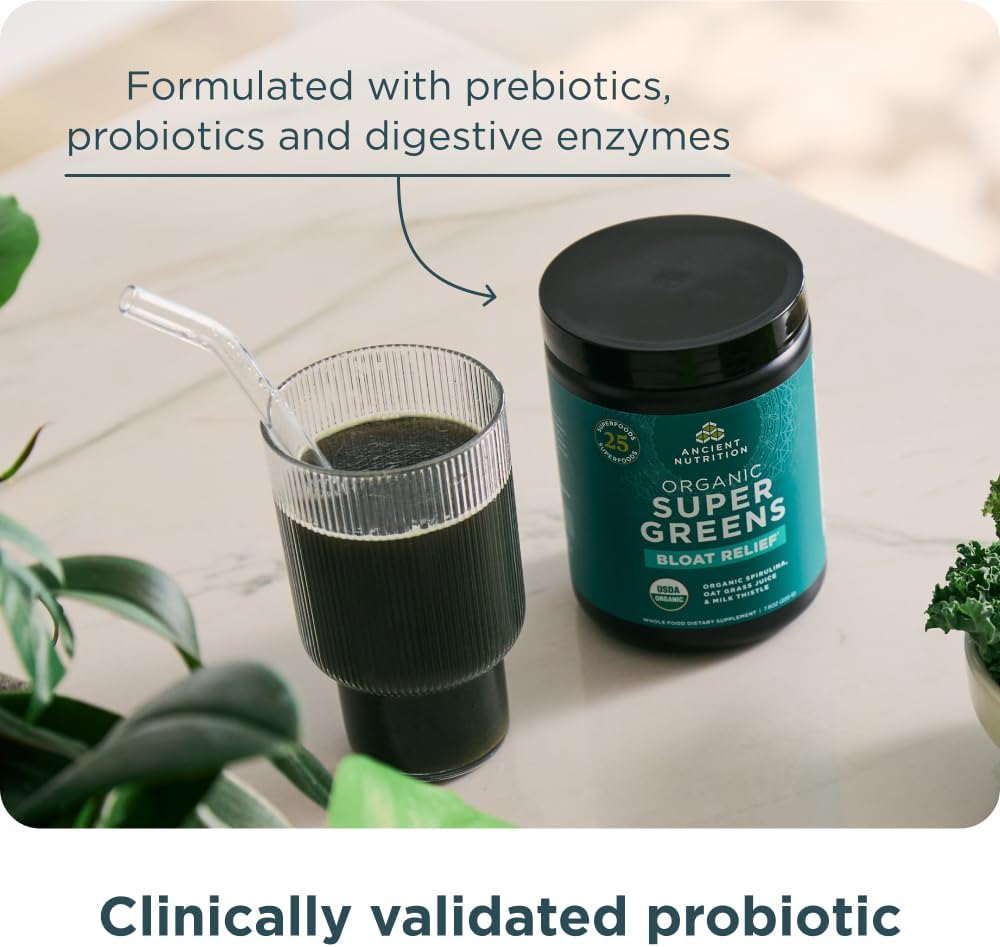 Ancient Nutrition Organic SuperGreens Bloat Relief, Digestive Enzymes, Prebiotic Fiber & Probiotics, Supports Bloat Relief & Digestive Health, 25 Superfoods, 25 Servings - Image 5