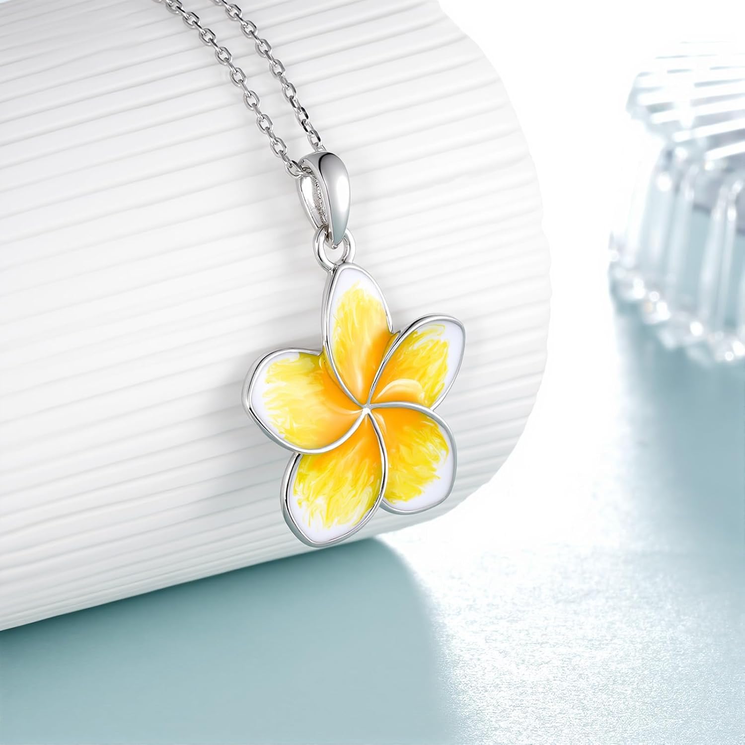 Plumeria Pendant Necklace 925 Sterling Silver Tropical Hawaiian Flower Necklace Plumeria Flower Jewelry Gifts for Women - Image 2