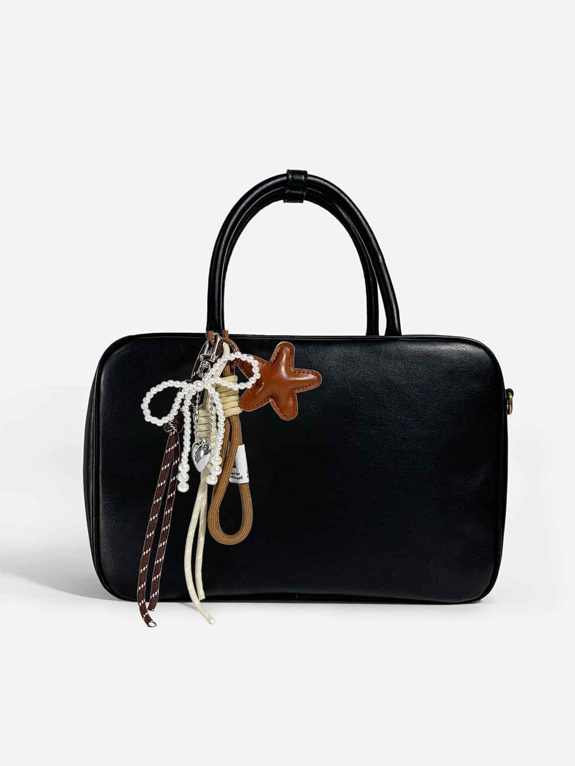 Pearl Bow Keychain,Cute Bowknot Beaded Handmade Keyring Bag Charms,PU Leather Star Purse Car Key Chain for Women - Image 3