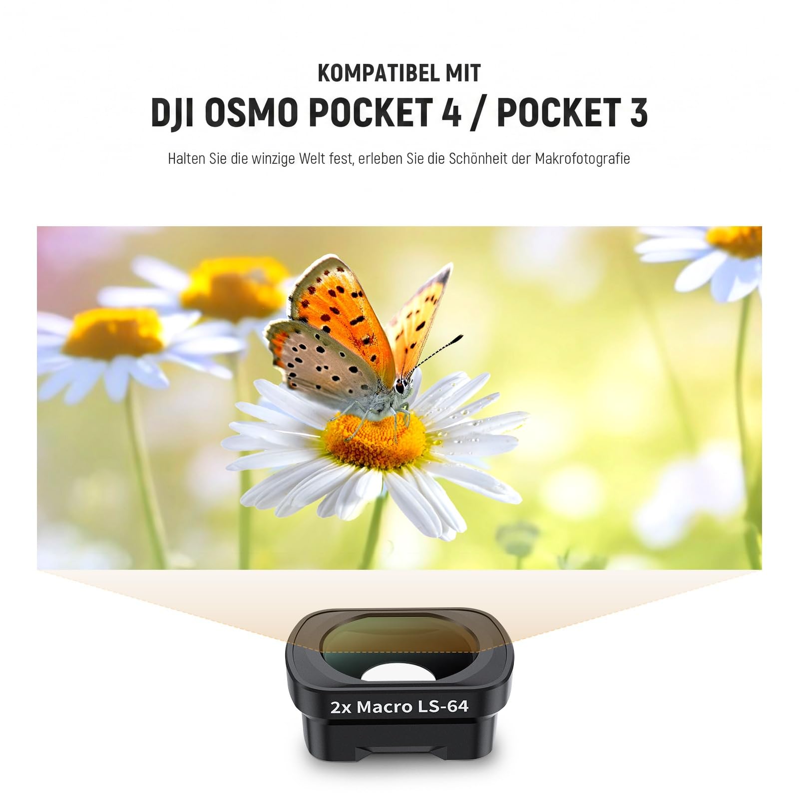 NEEWER 2x Makroobjektiv kompatibel mit DJI Osmo Pocket 3 / Pocket 4 / Xtra Muse, HD Makroobjektiv mit 3 Linsen in 3 Gruppen und Magnetbefestigung, Filter nicht stapeln, LS-64