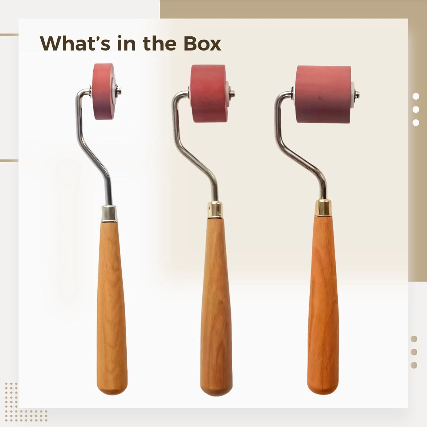 Professional Ink Brayers - 3 Rubber Rollers with Wooden Handles (0.39, 0.79, 1.18) for Printing, Block, and Linocut Art