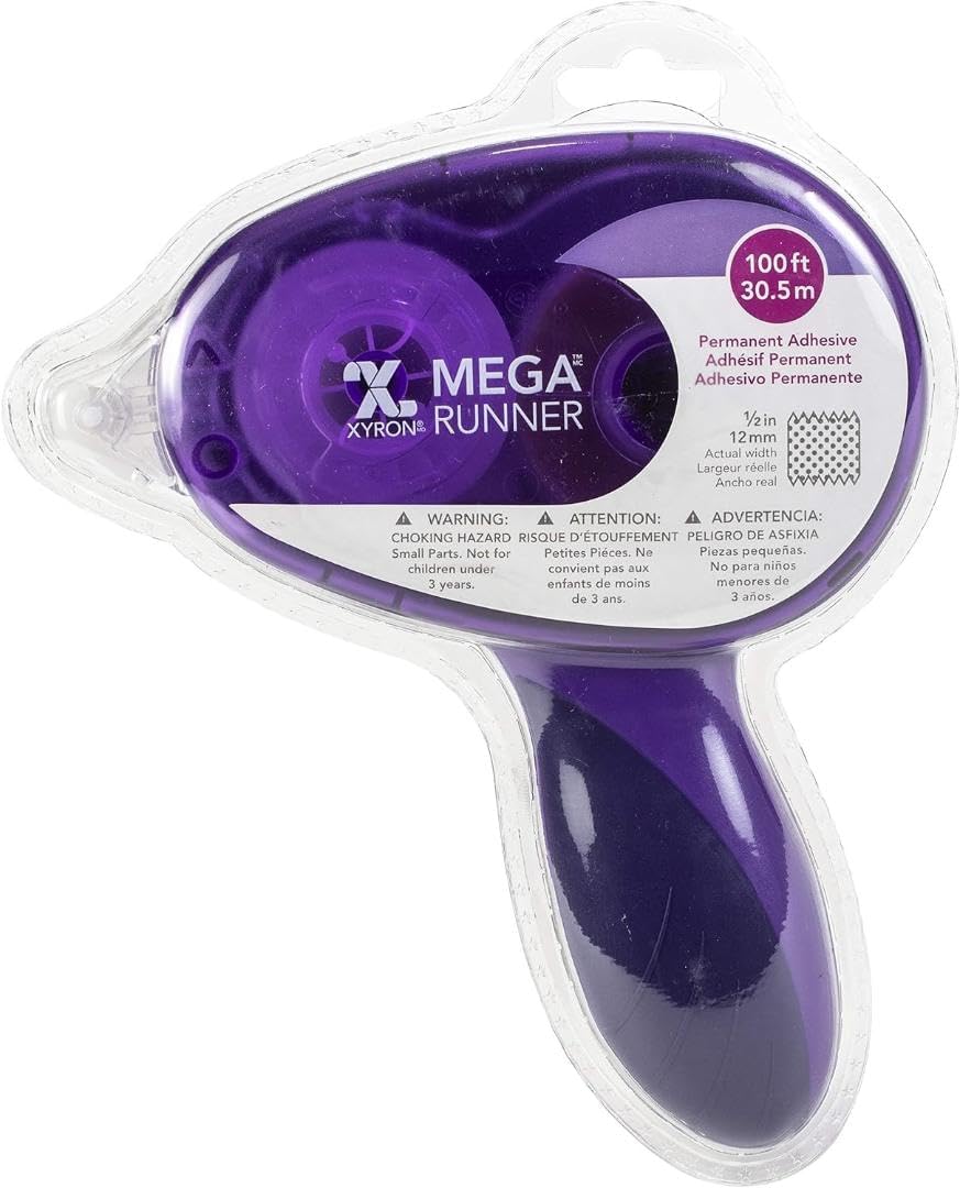 Xyron Mega Runner, Permanent Adhesive Tape Dispenser, Refillable, 1/2" x 100', Tape Runner, Perfect for Scrapbooking & DIY Craft Supplies, Color May Vary (0701-05-00)