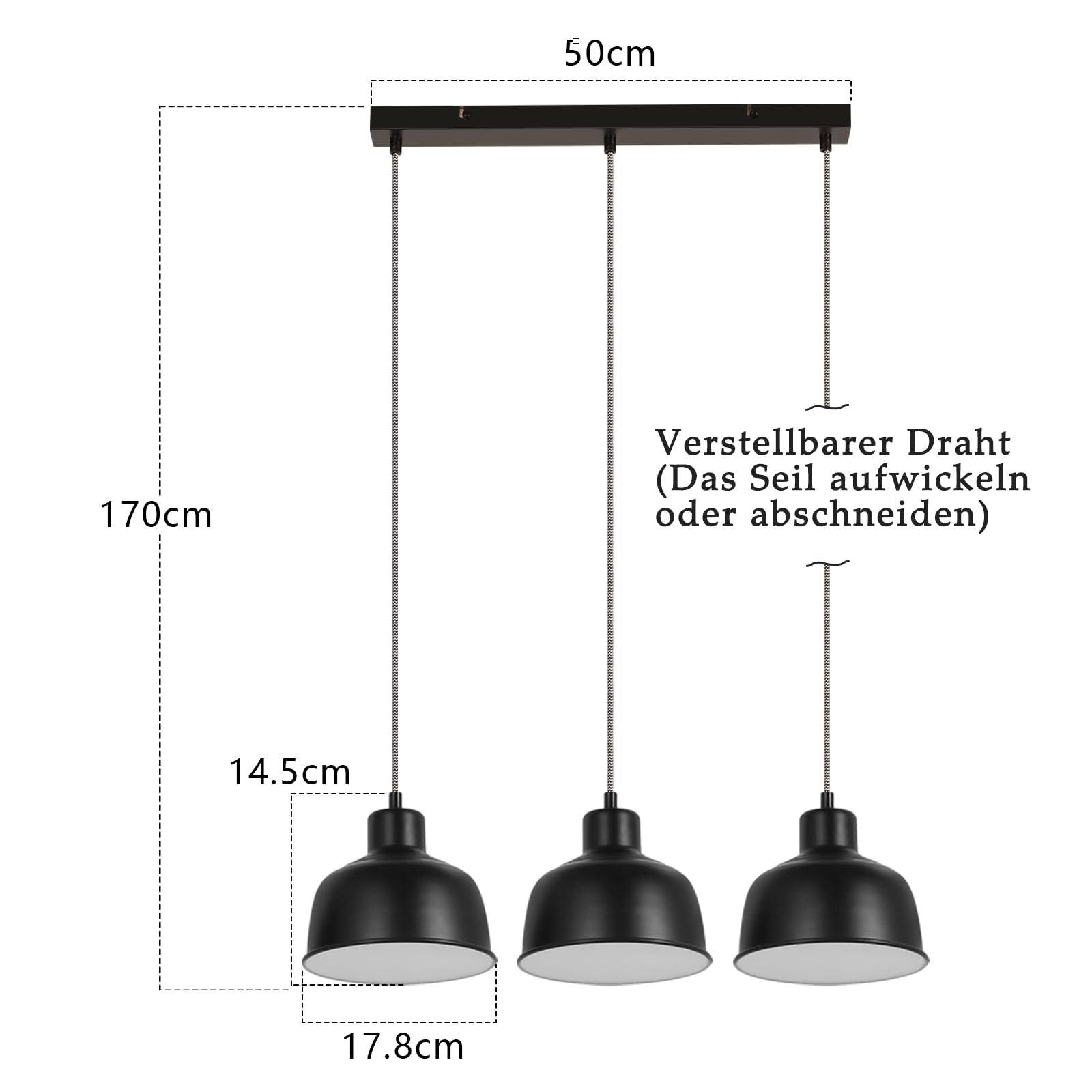 Pendelleuchte Vintage Hängelampe Esstisch - Esszimmerlampe 3 | Flammig Esszimmer Pendellampe Retro Industrial Schwarz Esstischlampe E27 Hängeleuchte für Wohnzimmer Küche Ohne Leuchtmittel