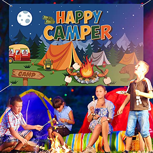 Tatuo Camping Backdrop Happy Camper Banner Camping Photo Background Wall Hanging Decorations for Boys Kids Teenagers Baby Shower Party Supplies, 70.8 x 43.3 Inch by Tatuo - Used condition - Image 5