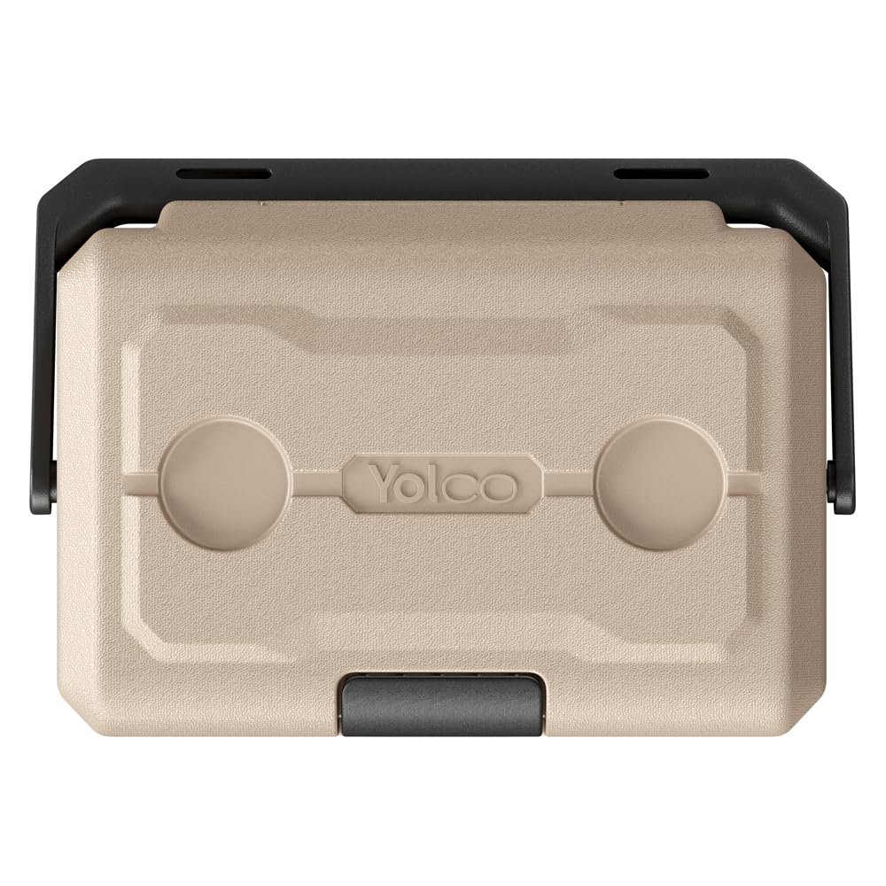 Yolco ET18 piaskowa lodówka podróżna z kompresorem, 18 l, z akumulatorem SC4B, przenośna lodówka i zamrażarka do -20°C, 12/24 V DC i 230 V, USB, do samochodu, ciężarówki, łodzi, na kemping, szara