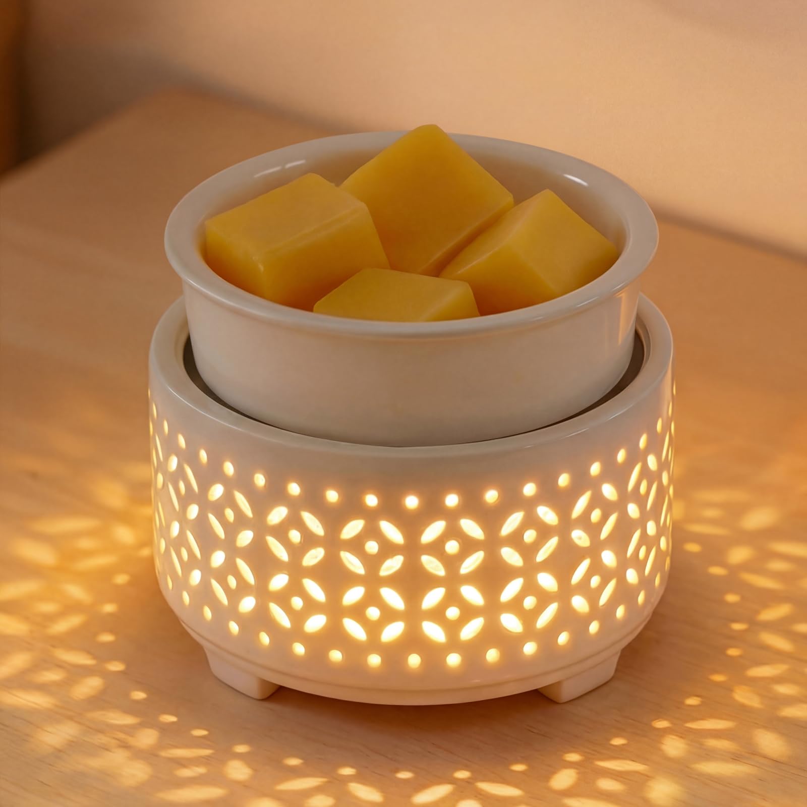 Maromamix Ceramic Wax Melt Warmer with 7-Color Light–Electric Candle Warmer for Scented Melts, PTC Heating Oil Burner for Home, Office, Gift & Decor