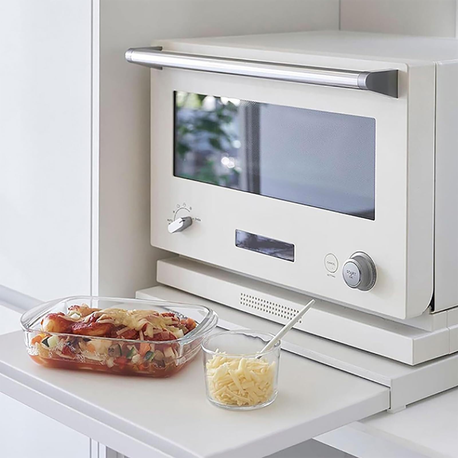 Soporte de acero blanco para microondas con bandeja extraíble y estante para encimera de cocina, perfecto para microondas, horno, cafetera y pequeños electrodomésticos
