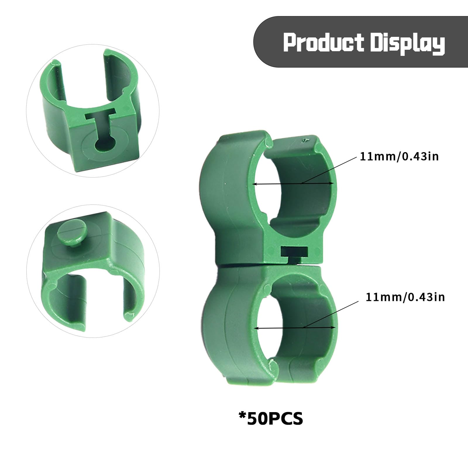 50 conectores de varilla para plantas, clip para plantas, clip multifunción para jardín, soporte para plantas (11 mm)