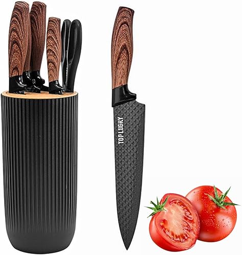 Miniatura 8 de Juego de cuchillos de cocina, juego de 6 cuchillos de revestimiento de madera de lujo, mango de grano de madera clara, acero inoxidable,