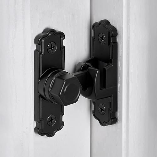 Miniatura 3 de Paquete de 2 cierres negros para puerta de granero, cerradura de puerta de aleación de aluminio de 90180 grados, pestillo de bloqueo de puerta de