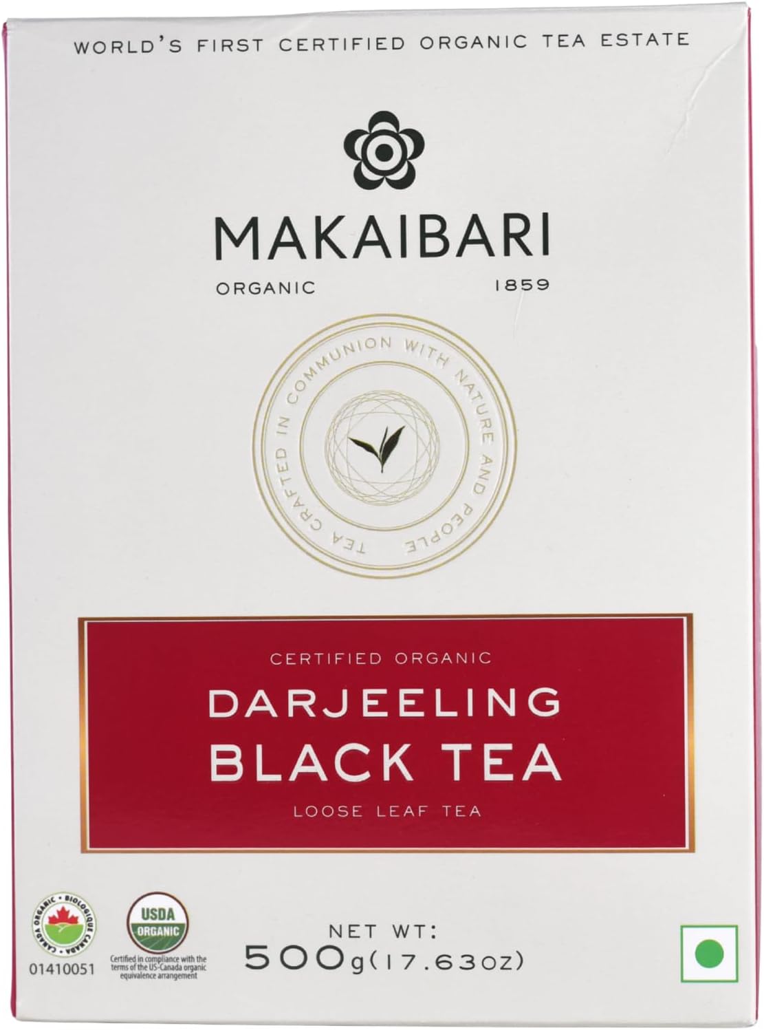 Makaibari Darjeeling Organic Black Tea, 500g Loose Leaf MonoCarton | Single Estate Whole Leaf Tea | Rich Aroma, Muscatel Flavor & Smooth Taste