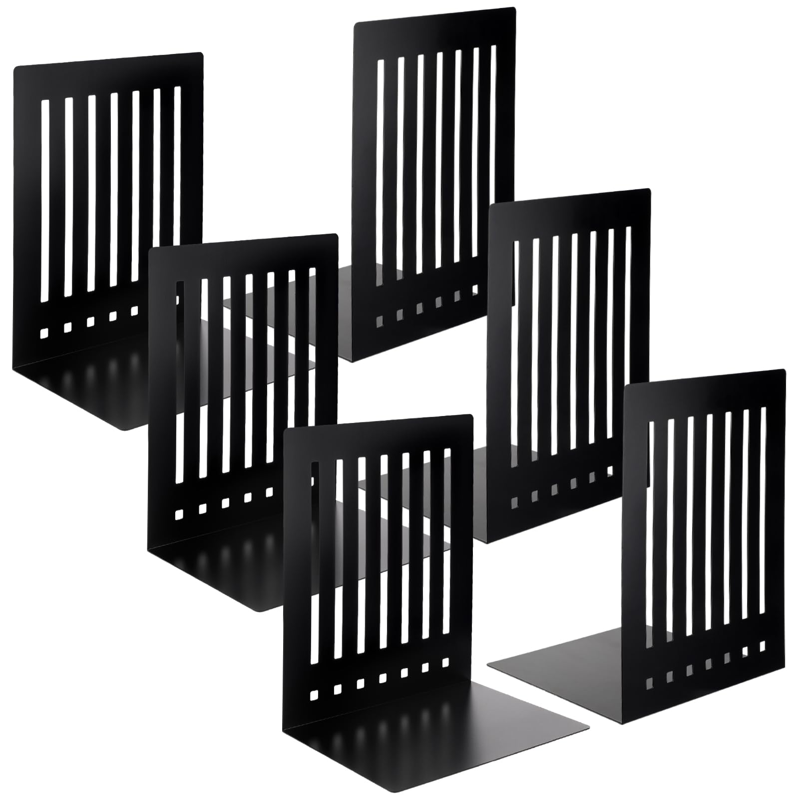 6 sujetalibros resistentes, base antideslizante, tope grande y resistente para oficina, libros, discos de vinilo, estantes (negro, 25,4 cm)