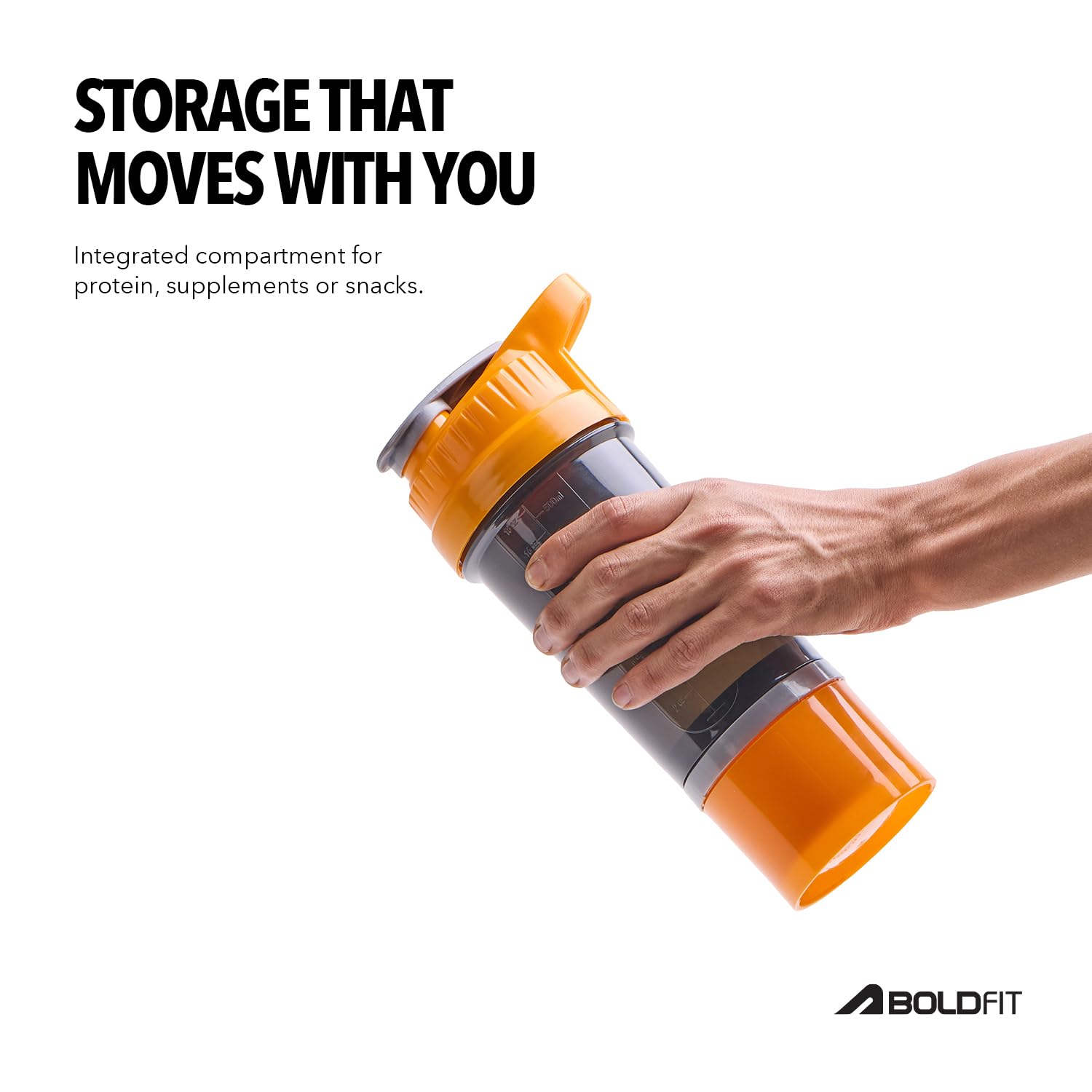 Boldfit Shaker da palestra in plastica per frullati proteici, a prova di perdite, per integratori con scomparto extra, pre-allenamento e BCAA, bottiglia per frullati proteici, bottiglia da palestra