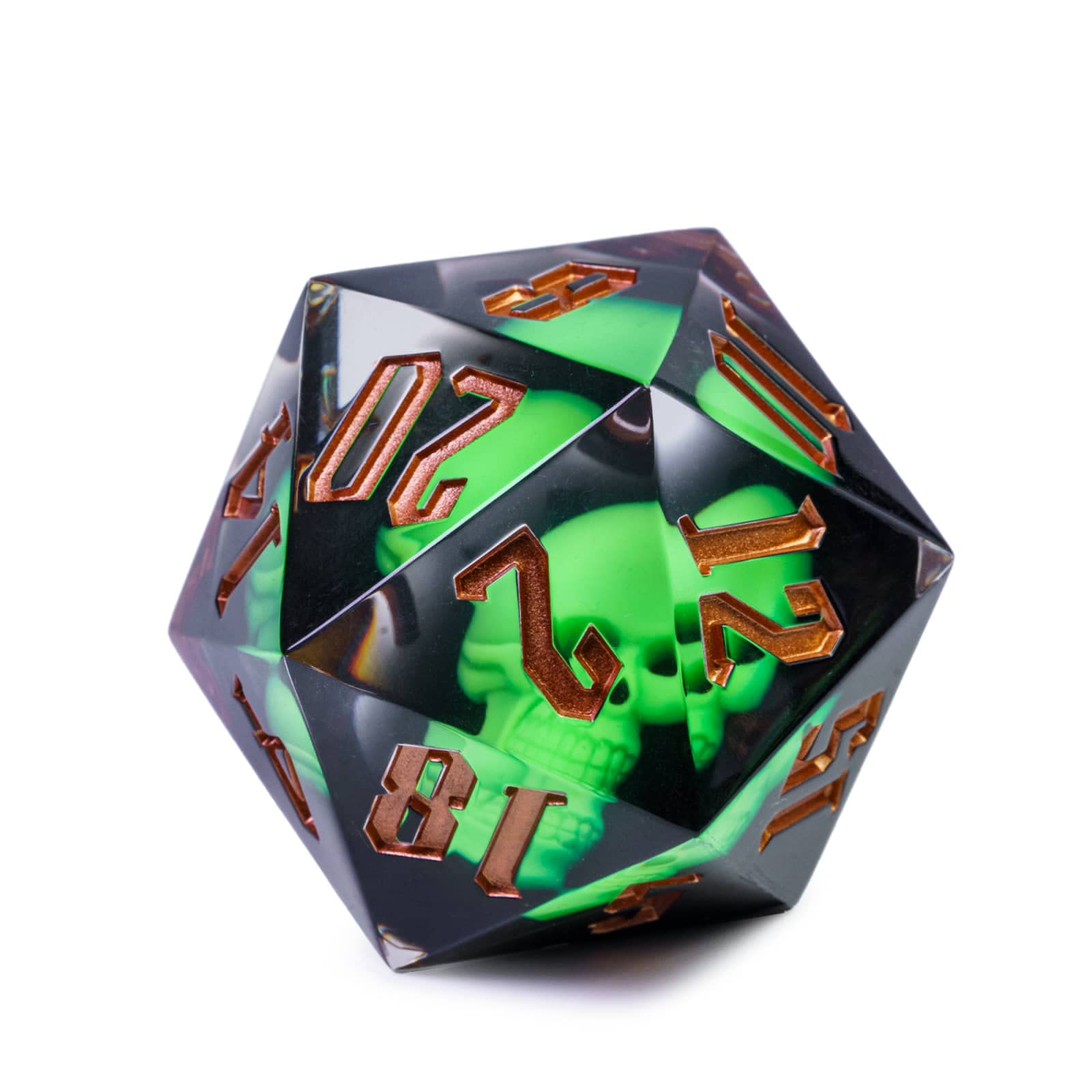 Cusdie D&D - Dadi grandi D20 da 55 mm, con bordi affilati, fatti a mano, DND giganti, D20, per giochi di ruolo da tavolo Dungeons and Dragons, (teschio verde)