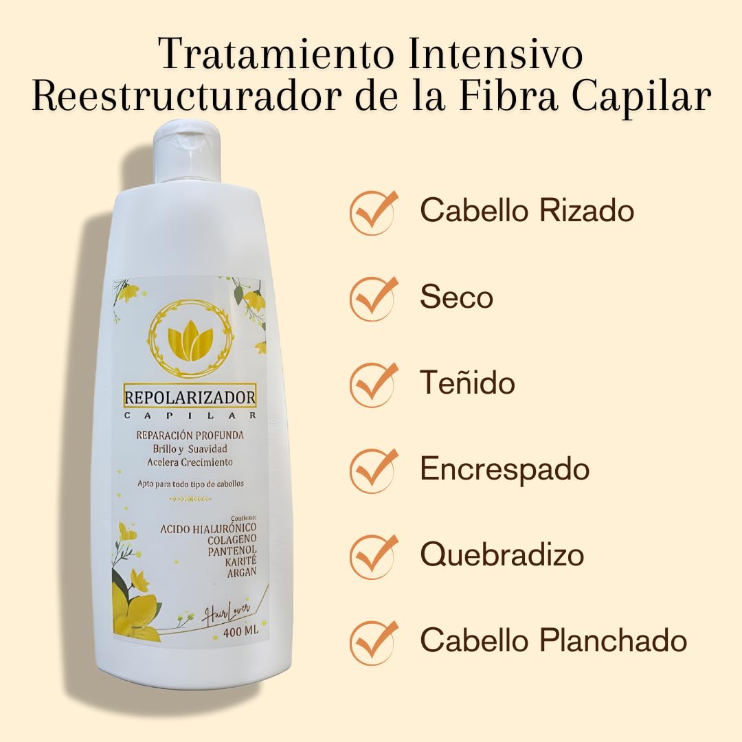 Repolarizador Capilar Antiencrespamiento para Cabello Dañado Seco Quebradizo con Ingredientes Hidratantes Nutritivos + Gorro Térmico 400 ml
