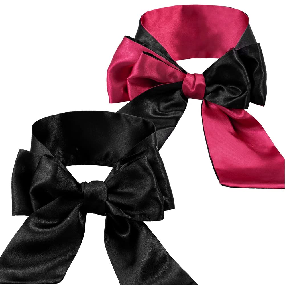 Satin Blindfold, 2-Pack Sleep Eye Mask Wrap Around for Nap, Meditation, Travel, Game, Couple Fun and More, 7cm by 150cm (Black and Red)