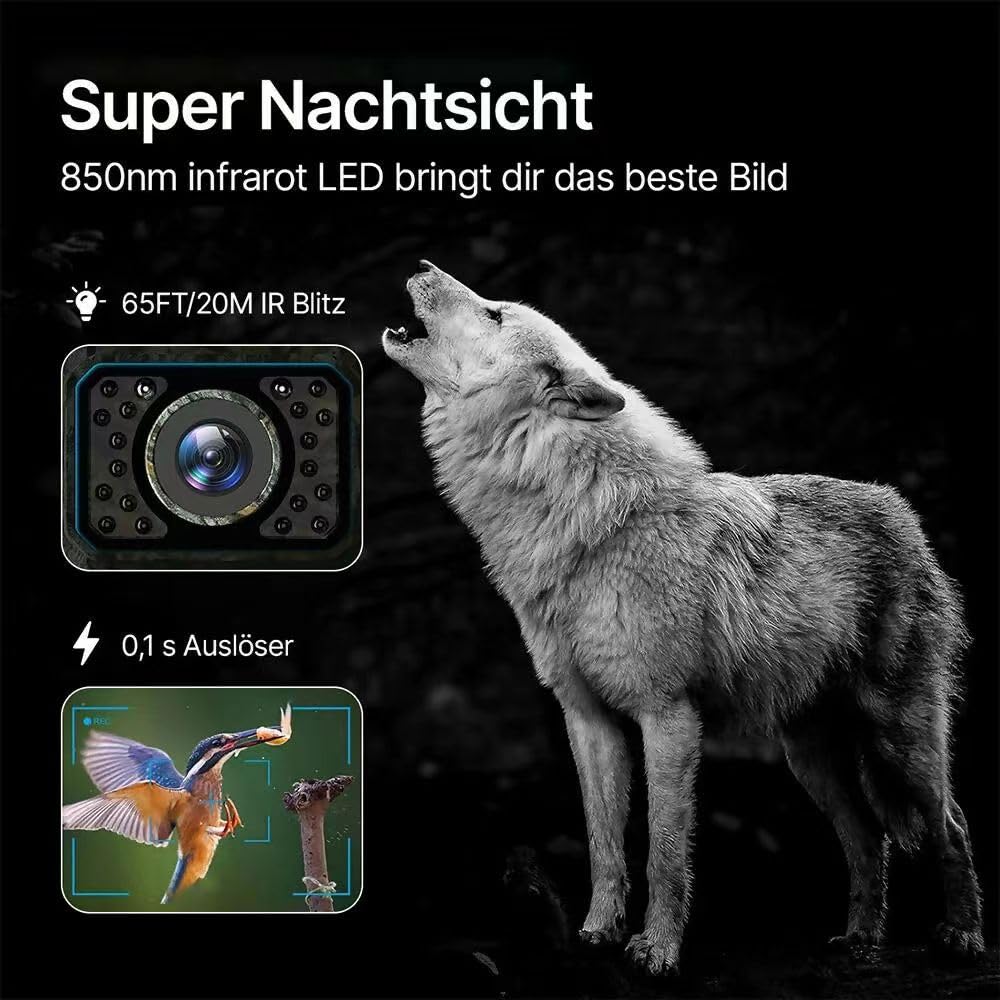 Beyerswerk NatureEye Pro 4K Wildkamera mit Bewegungserkennung, Solarladepanel, 4G LTE, Weitwinkelüberwachung für Außenbereich - Überwachungskamera für Outdoor
